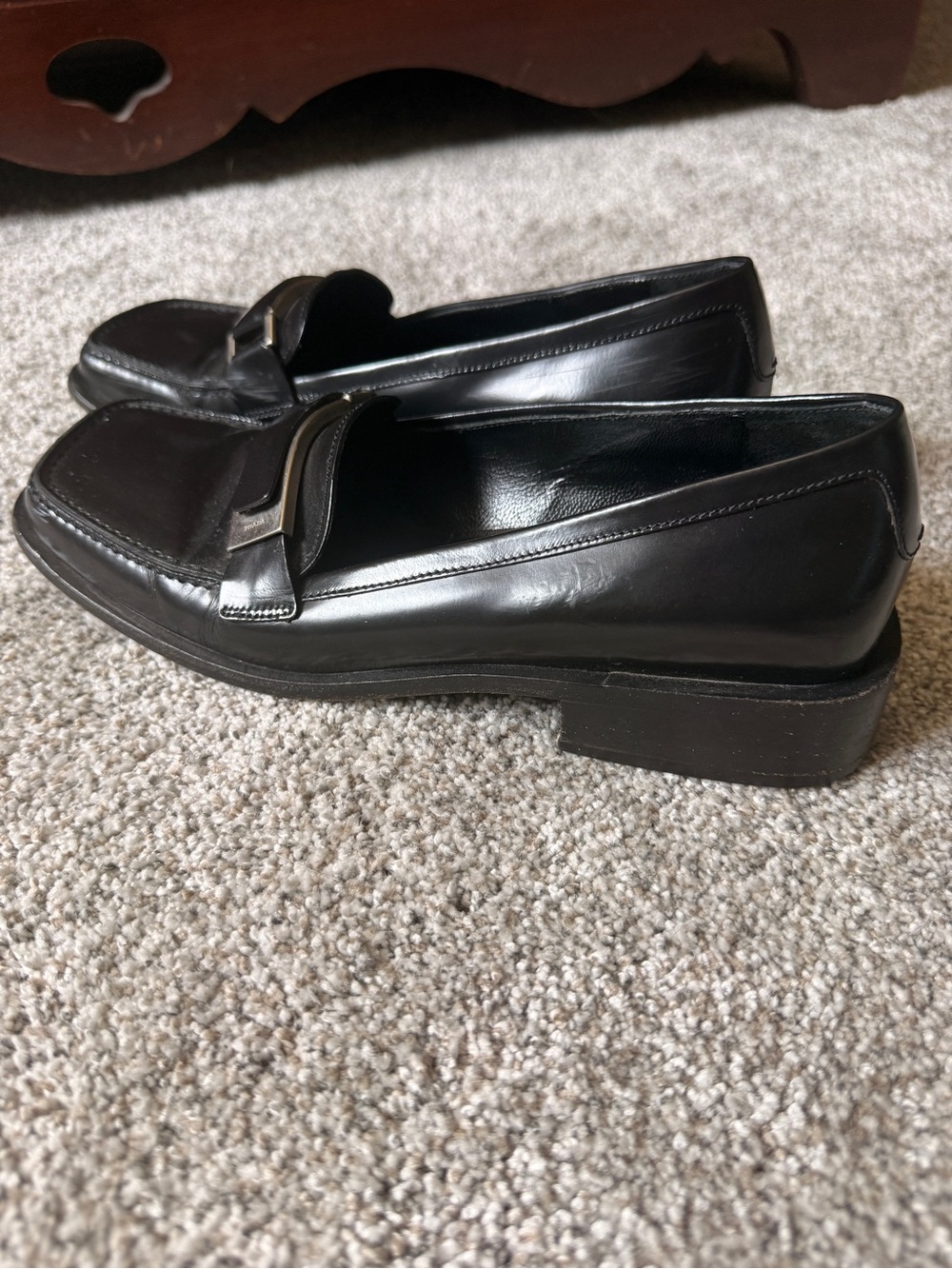 Prada Black Leather Square-Toe Loafers - Picture 3 of 7